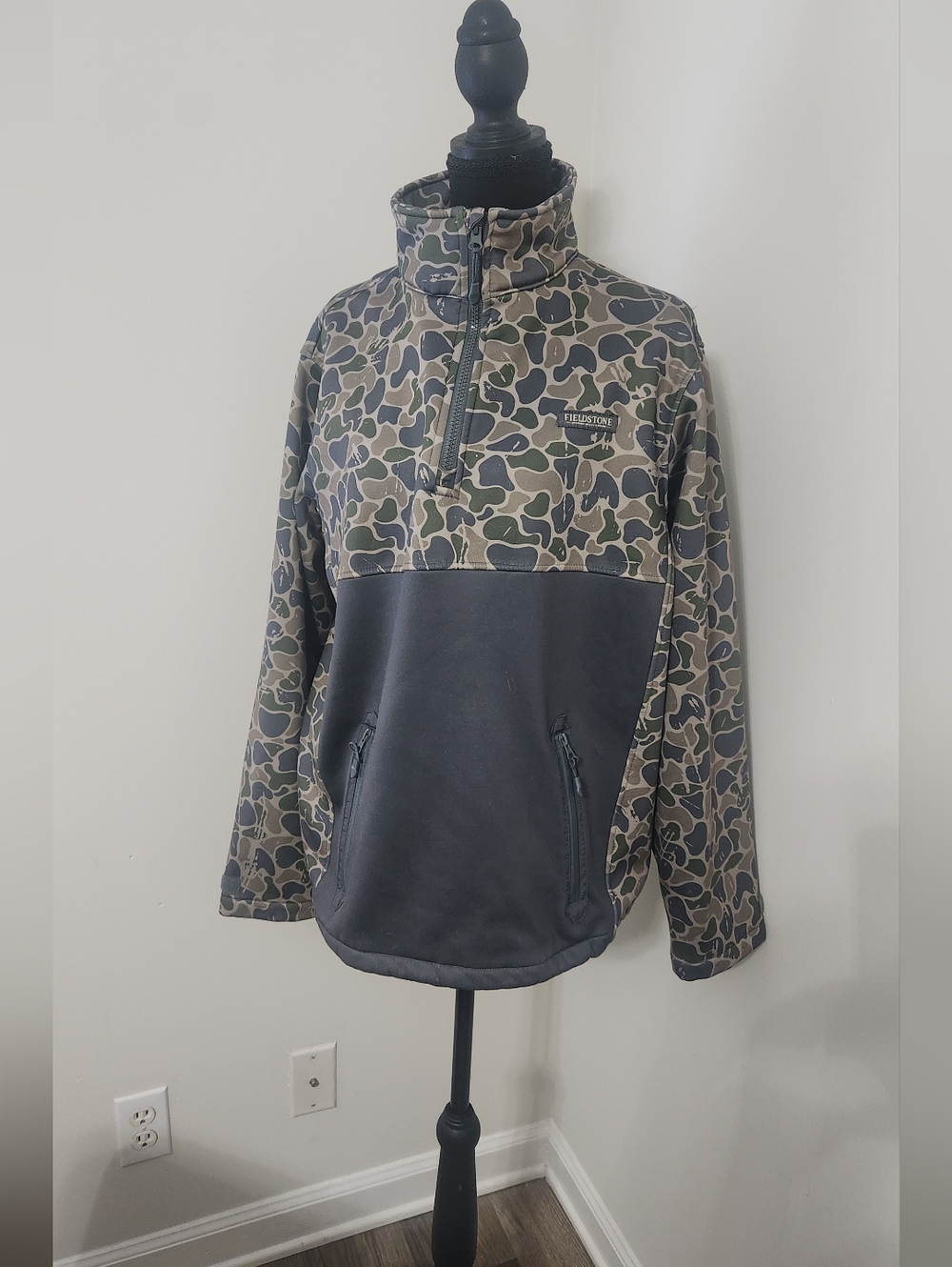 Field & Stream Olive Camo Quarter-Zip Pullover with Charcoal Panel